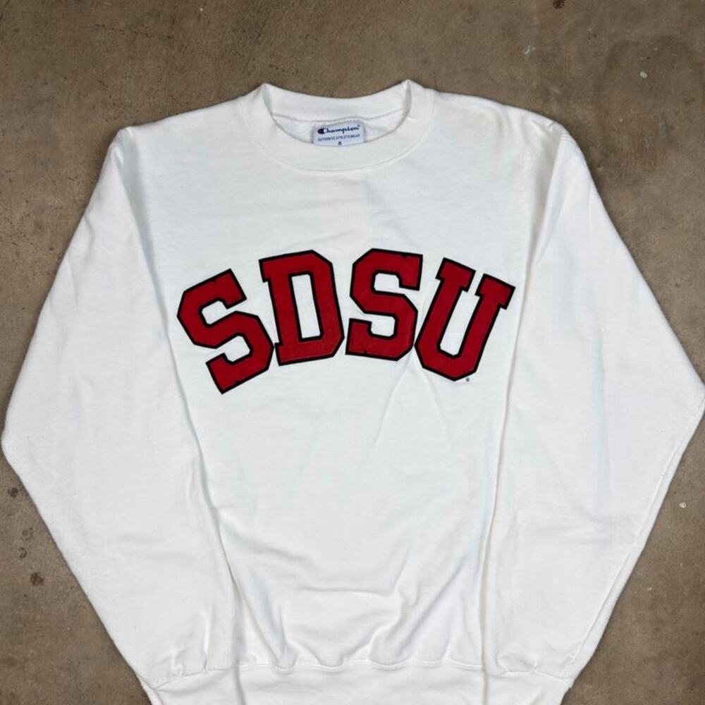 Champion SDSU San Diego State White crewneck Red Embroidered Print